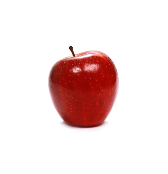 Ein Einziger Glänzender Roter Apfel Isoliert Auf Weißem Hintergrund — Stockfoto