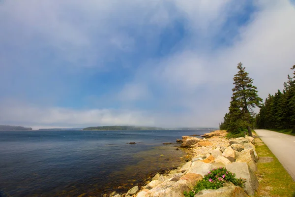 Utsikt Över Väg Nära Acadia National Park Maine Molnig Himmel — Stockfoto