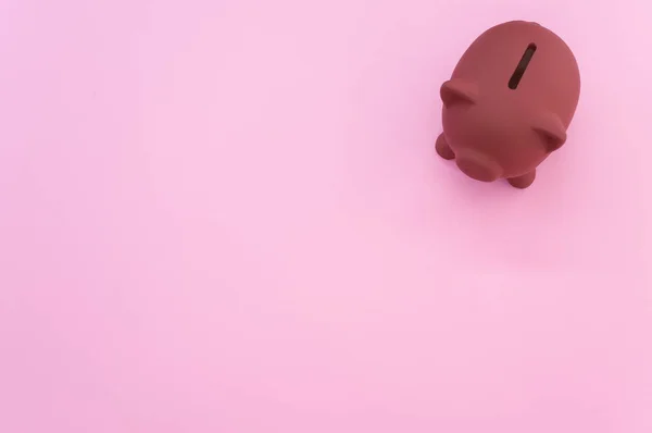 Tiro Ângulo Alto Banco Porquinho Uma Superfície Rosa — Fotografia de Stock