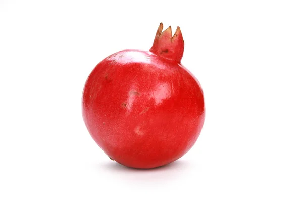 Ένα Λαμπερό Κόκκινο Ρόδι Που Απομονώνεται Λευκό Φόντο — Φωτογραφία Αρχείου