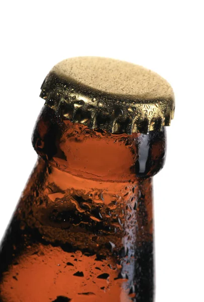 Een Verticaal Close Shot Van Een Koude Natte Bierfles Top — Stockfoto