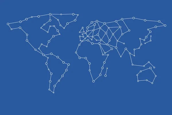 Mavi Bir Arkaplanda Izole Edilmiş Nokta Bağlantılı Bir Dünya Haritasının — Stok fotoğraf
