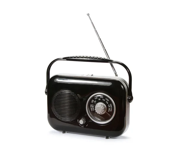 Una Vieja Radio Negra Vintage Aislada Sobre Fondo Blanco — Foto de Stock