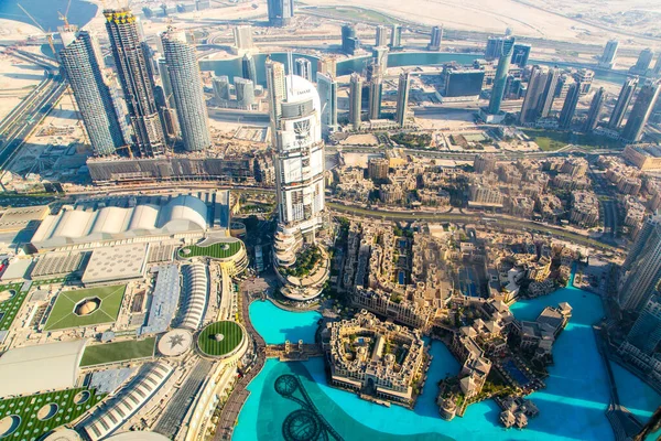 Een Prachtig Uitzicht Vanuit Lucht Downtown Dubai Wolkenkrabbers Met Zwembaden — Stockfoto
