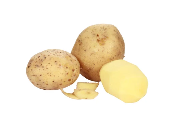 Eine Nahaufnahme Von Frisch Geschälten Kartoffeln Isoliert Auf Weißem Hintergrund — Stockfoto