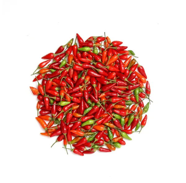 Een Geïsoleerde Bovenaanzicht Van Een Groep Chili Paprika Witte Achtergrond — Stockfoto