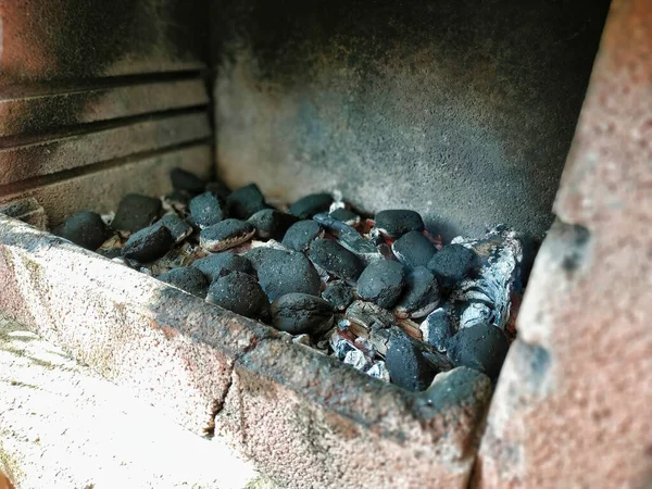 High Angle Shot Hot Coals Fireplace Ready Bbq — Stock Photo, Image