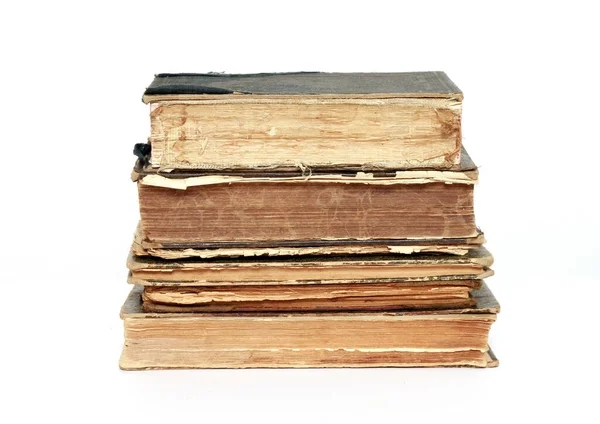 Livros Antigos Desgastados Capa Dura Isolado Fundo Branco — Fotografia de Stock