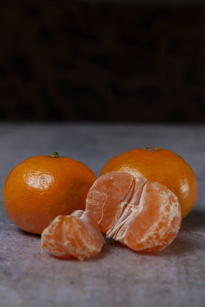 Fresh Juicy Mandarins Gray Background — Stock Photo, Image