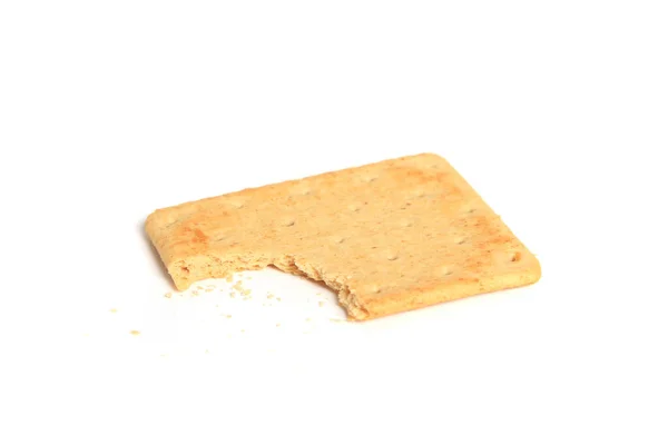 Closeup Partially Bitten Delicious Salty Cracker White Background — Stock Photo, Image