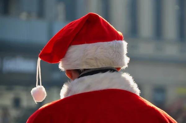 Shot Back Man Wearing Santa Claus Clothes Novi Sad Serbia — Stock Photo, Image