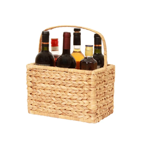 Closeup Shot Basket Wine Isolated White Background — Stock Photo, Image