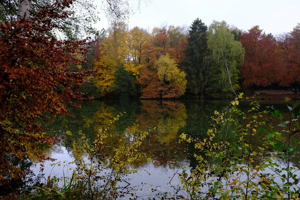 Eine Schöne Aufnahme Von Einem See Umgeben Von Bunten Bäumen — Stockfoto