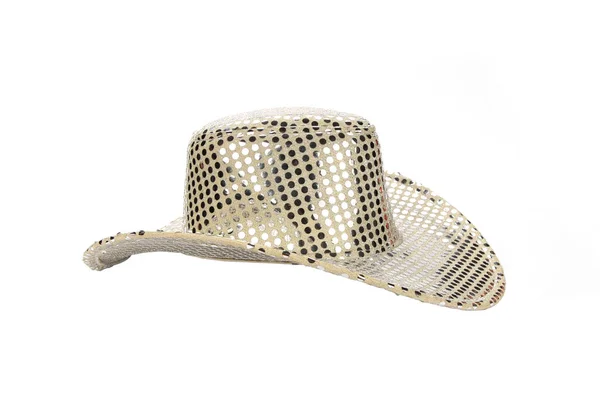 Glittrig Silver Cowboy Hatt Isolerad Vit Bakgrund — Stockfoto