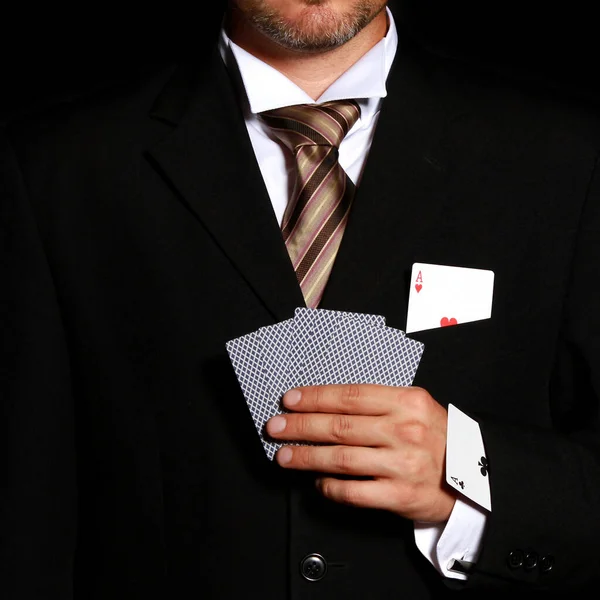 Hombre Vestido Profesionalmente Con Corazones Bolsillo Del Pecho Palos Manga — Foto de Stock