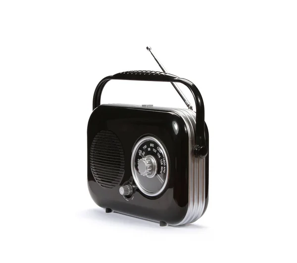 Старое Винтажное Черное Радио Изолированное Белом Фоне — стоковое фото