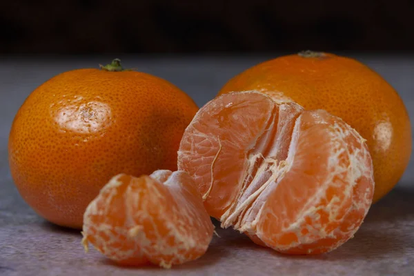 Fresh Juicy Mandarins Gray Background — Stock Photo, Image