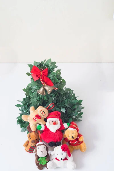 Vertical Shot Christmas Tree Toys White Surface — Stock Photo, Image