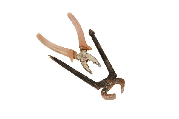 Closeup Old Rusty Combination Pliers Nail Puller Pliers Isolated White — Φωτογραφία Αρχείου