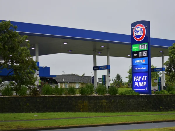 Auckland Nueva Zelanda 2020 Vista Gasolinera Gaviota Con Autoservicio Irirangi — Foto de Stock