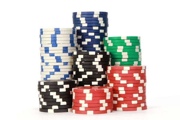 Stack Various Poker Chips White Background — Stock Photo, Image