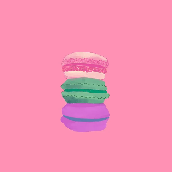 Illustrazione Macaron Colorati Isolati Sfondo Rosa — Foto Stock