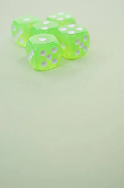 Top View Closeup Five Neon Green Dice Isolated Grey Background — Stock Photo, Image