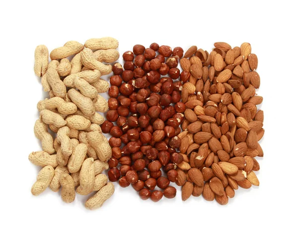 Sebuah Gambar Sudut Tinggi Hazelnut Almond Dan Kacang — Stok Foto