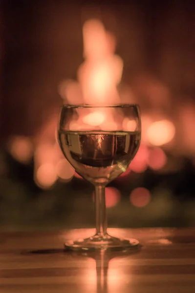 Verre Vin Blanc Sur Fond Bokeh — Photo