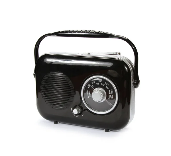 Ένα Παλιό Vintage Μαύρο Ραδιόφωνο Απομονωμένο Λευκό Φόντο — Φωτογραφία Αρχείου