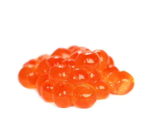 Primer Plano Burbujas Caviar Rojo Aisladas Sobre Fondo Blanco —  Fotos de Stock