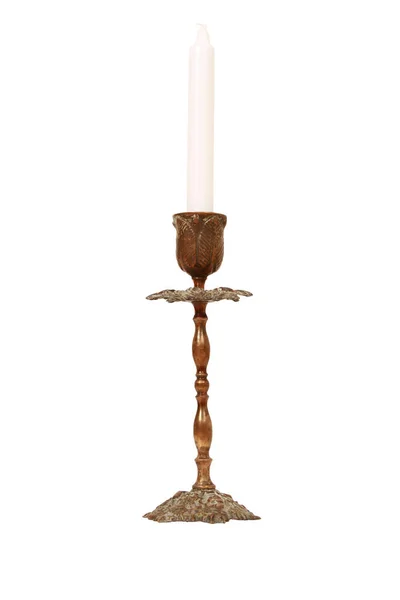 一支老式烛台和一支蜡烛的垂直截图 — 图库照片