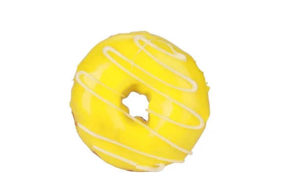 一种甜甜的甜甜圈 上有黄色的奶油 背景是白色的 — 图库照片