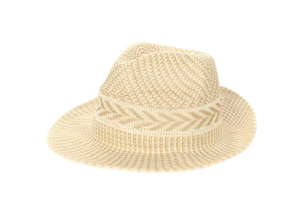 Beyaz Arkaplanda Izole Edilmiş Bir Hasır Şapka Yakın Plan — Stok fotoğraf