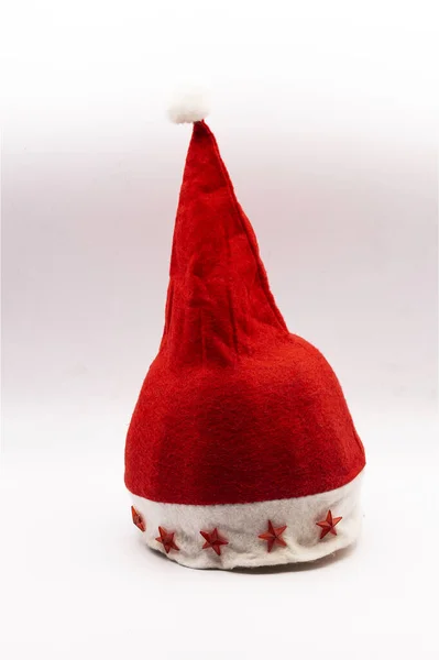 Colpo Verticale Cappello Babbo Natale Con Stelle Isolate Sfondo Bianco — Foto Stock