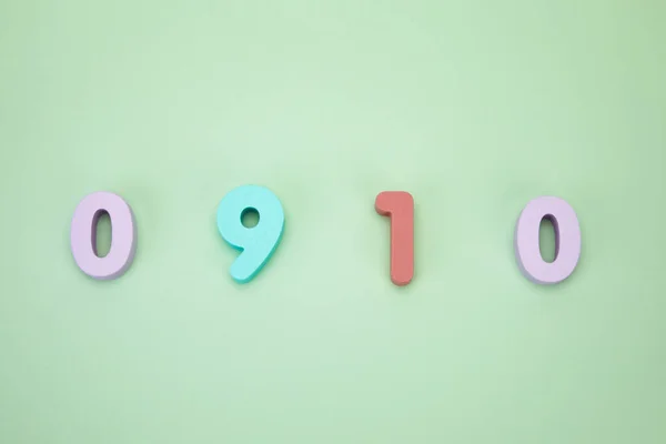 Flat Lay 0910 Numbers Light Green Surface — Stock Photo, Image