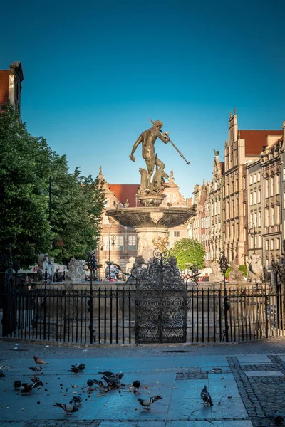 Gdansk Polonia 2018 Fontana Nettuno Simbolo Della Città Danzica Strada — Foto Stock