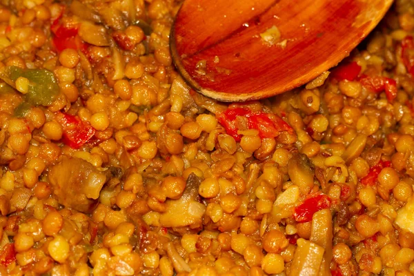 Een Close Shot Van Sauteed Veganistische Schotel Gekookt Een Pan — Stockfoto