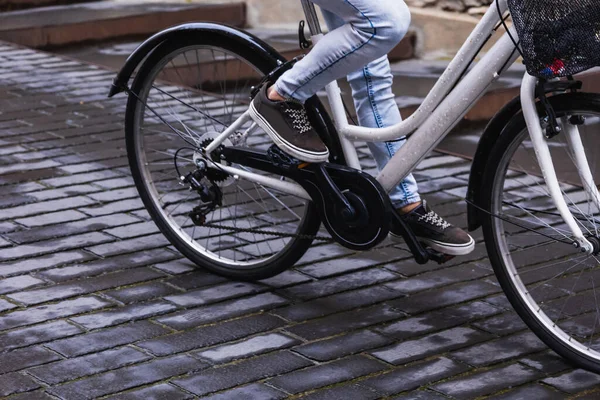 Primo Piano Una Persona Bicicletta — Foto Stock