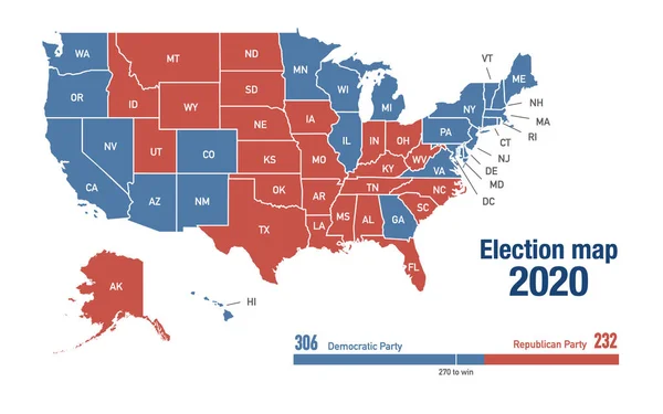 州ごとに示された2020年アメリカ合衆国大統領選挙の結果の地図 — ストック写真