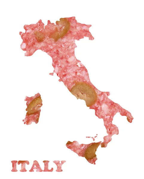 Colpo Verticale Salame Manzo Forma Mappa Danese Isolato Sfondo Bianco — Foto Stock