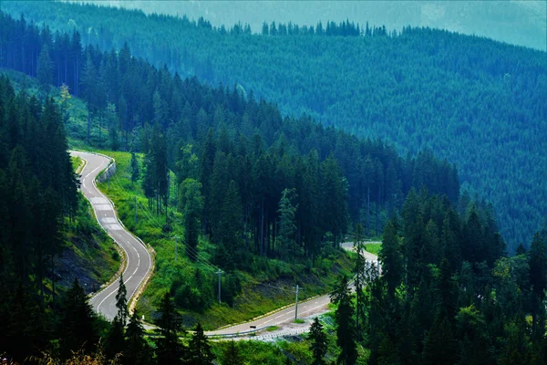 Plano Alto Ángulo Paisaje Carretera Transrarau Desde Las Montañas Rarau — Foto de Stock