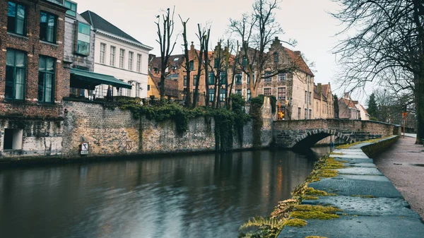 Csatorna Híd Bruges Ben Belgium — Stock Fotó