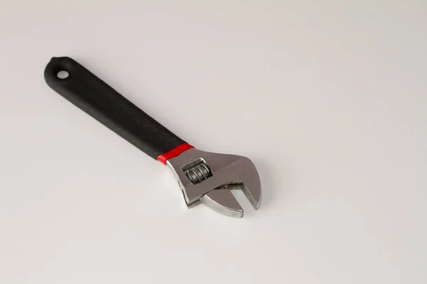 Closeup Shot Adjustable Wrench Gray Background — Stock Photo, Image