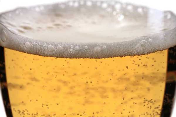 Primer Plano Vaso Cerveza Con Espumas Blancas — Foto de Stock