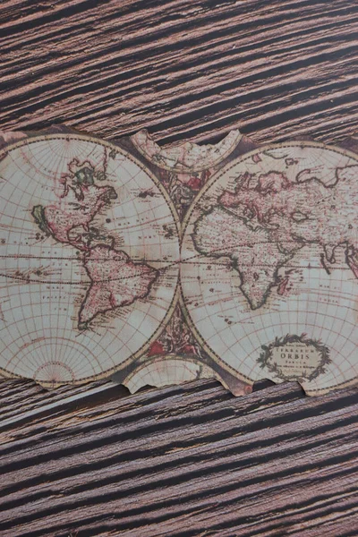 Una Vista Superior Sobre Antiguo Mapa Antiguo Del Mundo Colocado — Foto de Stock