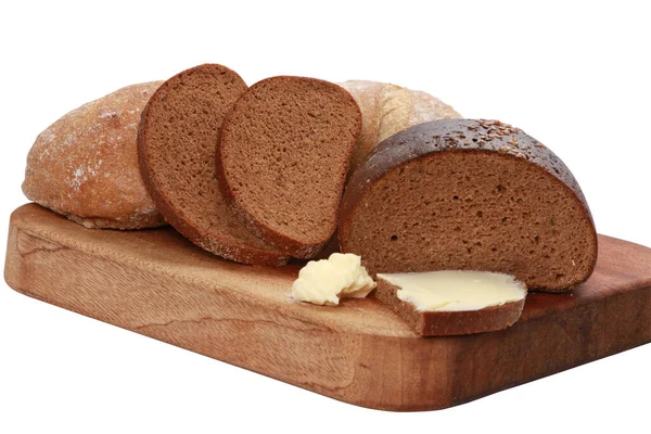 Крупный План Хлеба Маслом Белом Фоне — стоковое фото