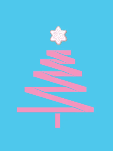 Illustration Eines Rosafarbenen Weihnachtsbaums Mit Einem Stern Auf Blauem Hintergrund — Stockfoto