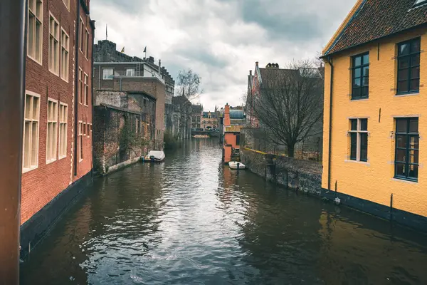 Primer Plano Casas Multicolores Canales Bélgica — Foto de Stock