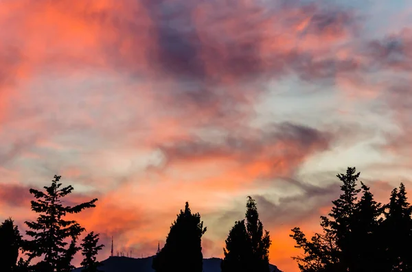 Vacker Utsikt Över Solnedgången Med Intensiv Röd Himmel Benalmadena Malaga — Stockfoto